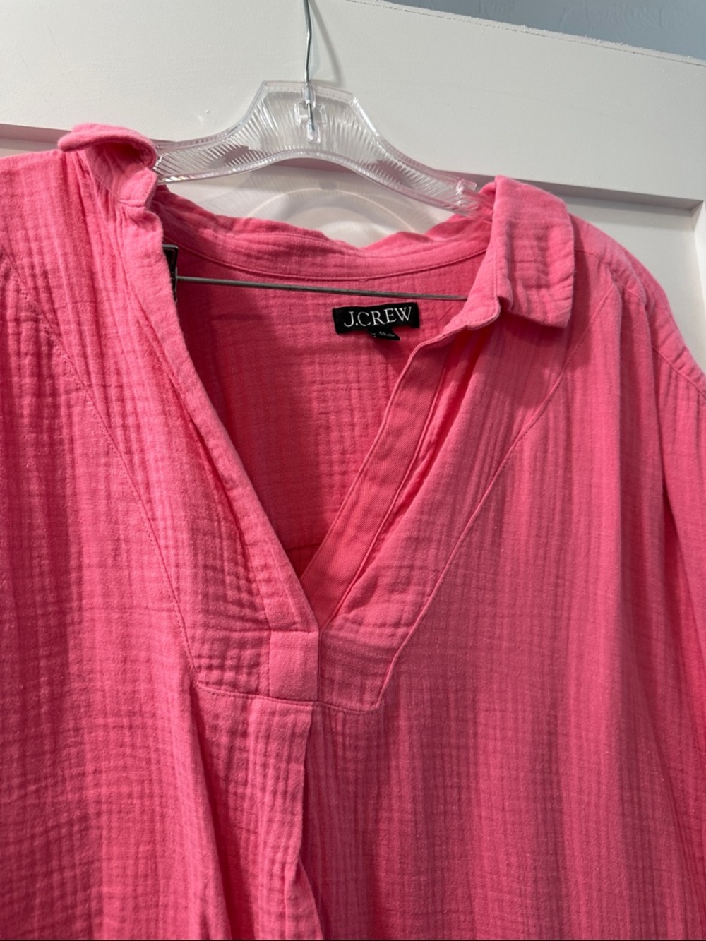 J. Crew Hot Pink Cotton Gauze Split-Neck Dress